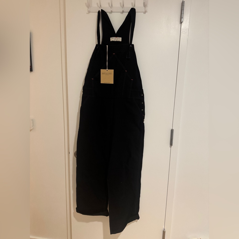 RARE Utility Canvas Overalls in Black Size Large NWT